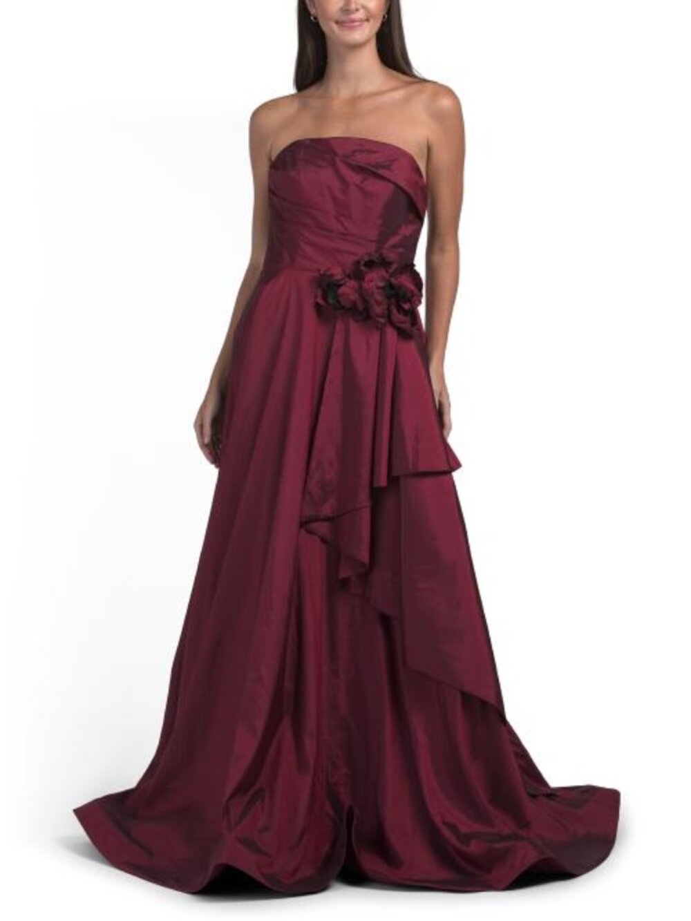 TERANI COUTURE Strapless 3d Floral Gown